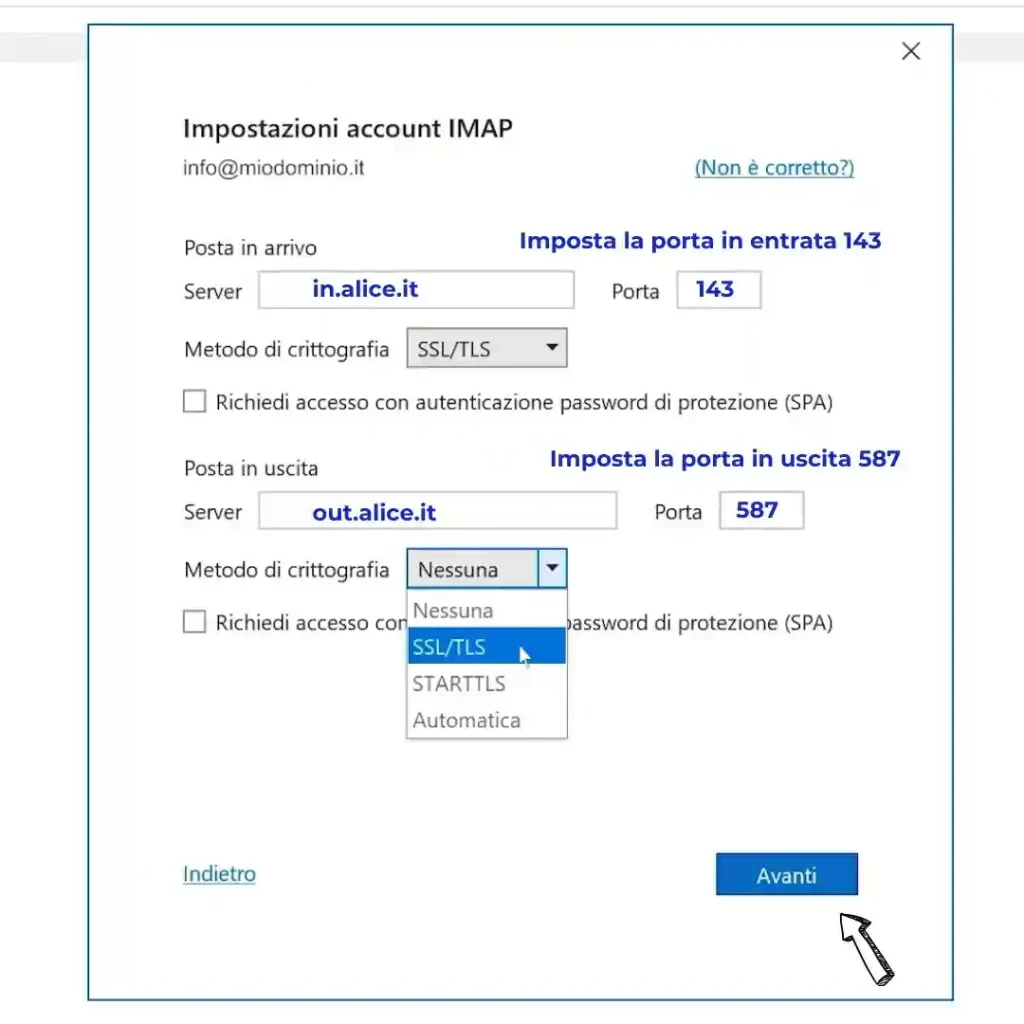 Configurazione IMAP POP outlook
