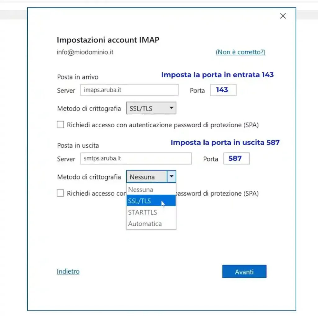 Configurazione IMAP POP su PC
