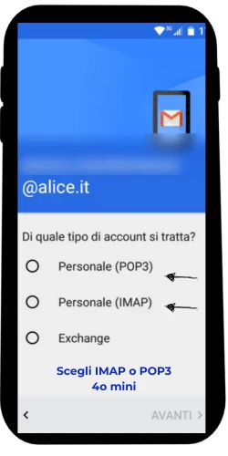 Scegli IMAP o POP3